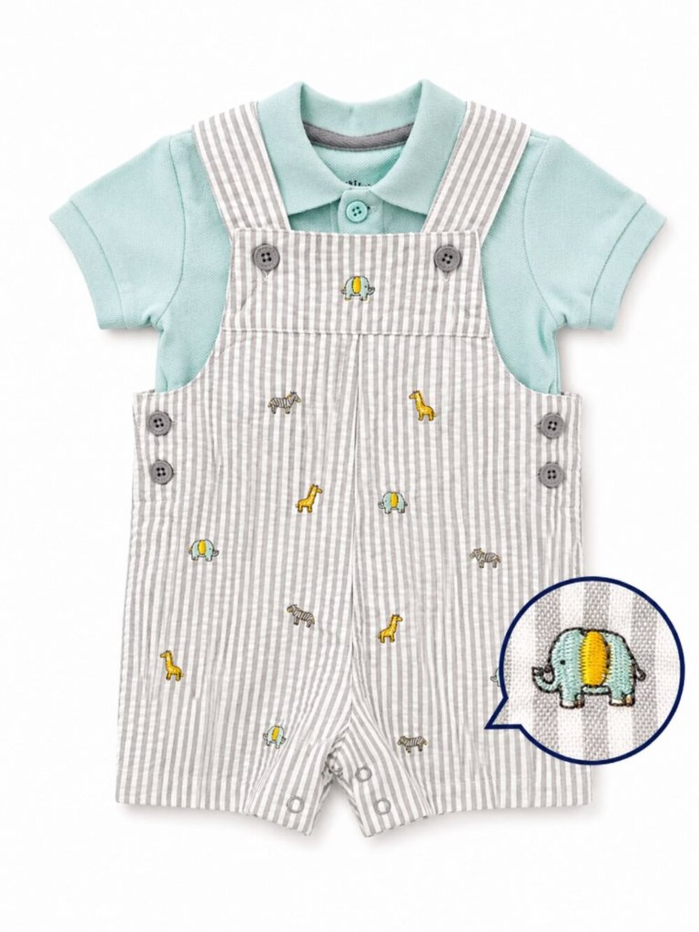NWT Little Me 2 Piece Romper Set 18 Months Zoo Animals Overalls Polo Outfit Baby